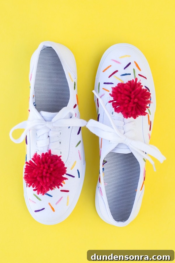 DIY Ice Cream Sneakers: How to Paint and Customize Your Shoes 2 Sneakers with red pom poms