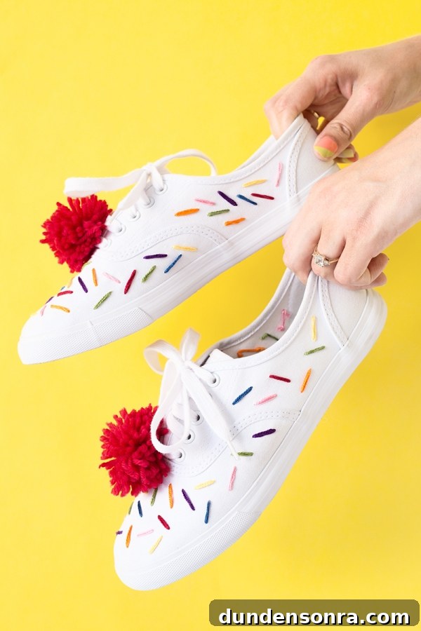 DIY Ice Cream Sneakers: How to Paint and Customize Your Shoes 15 Sneakers with colorful strings and red pom poms