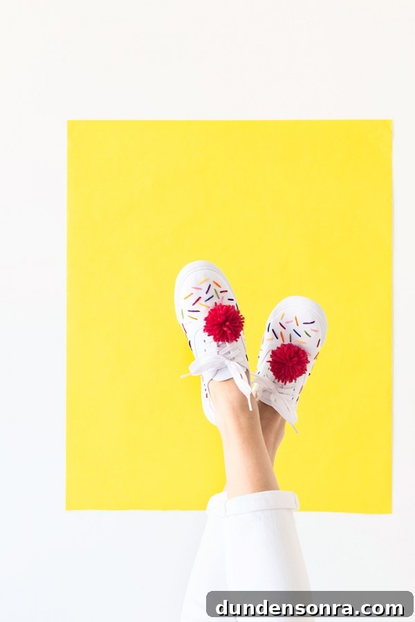 DIY Ice Cream Sneakers: How to Paint and Customize Your Shoes 3 Sneakers with red pom poms