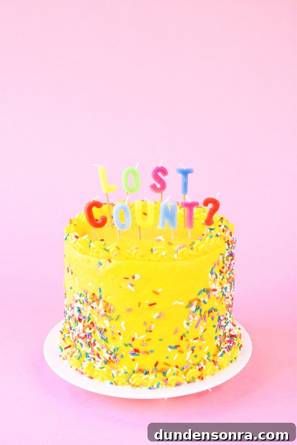 A yellow cake that says "lost count?"