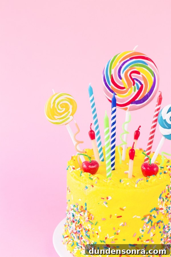 Candles on a yellow cake