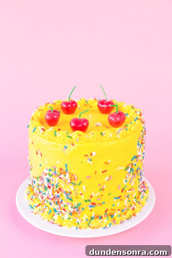 Yellow cake with red cherries on it