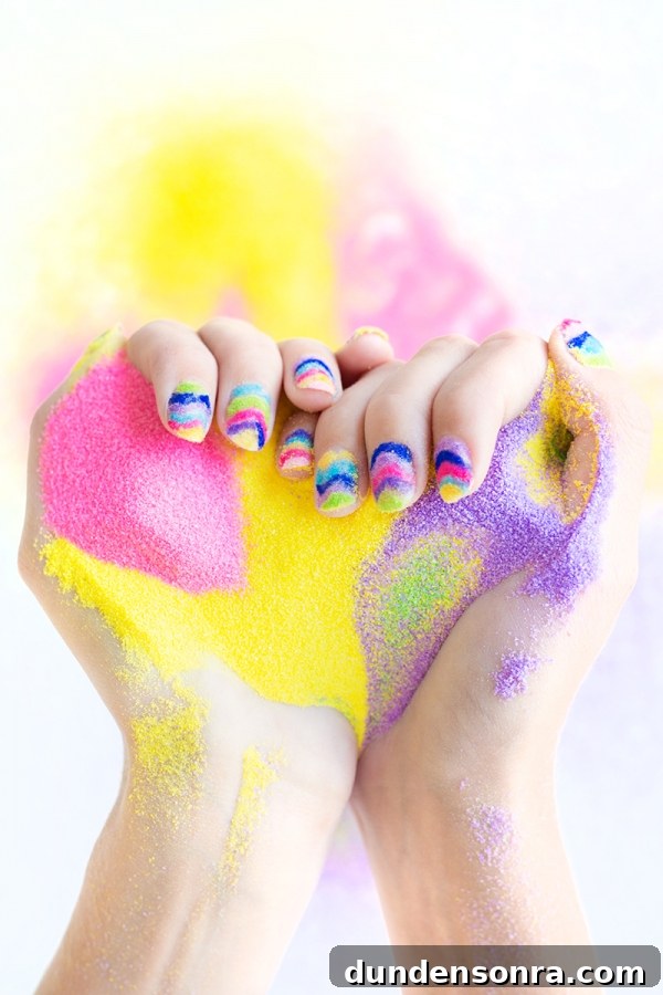 Someone holding rainbow powder