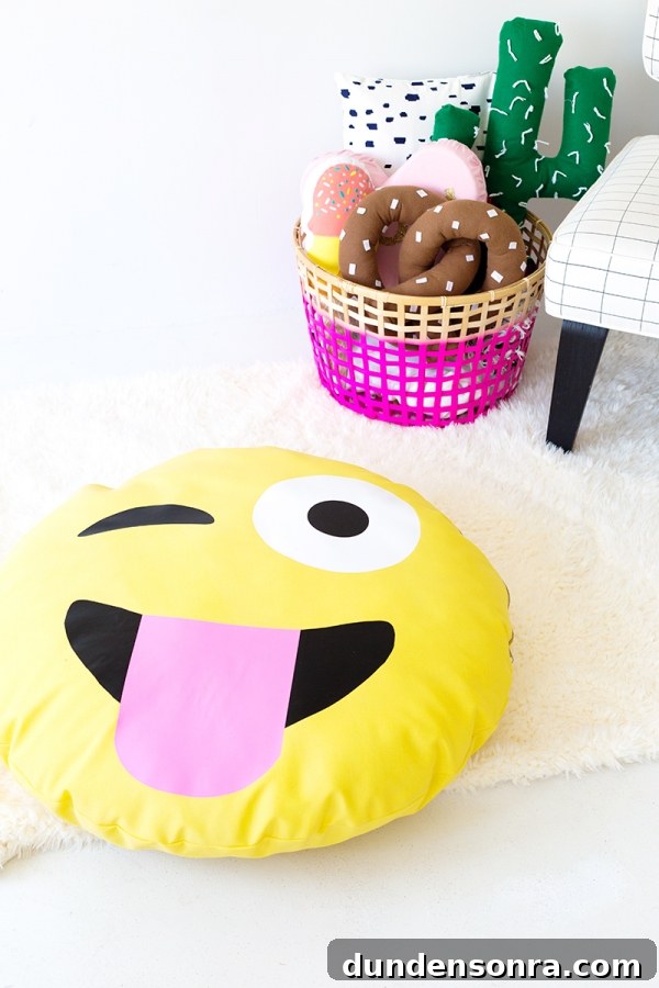 DIY Emoji Dog Bed Tutorial: Make a Cute Plush Pet Pillow 8 Emoji pillow on the ground