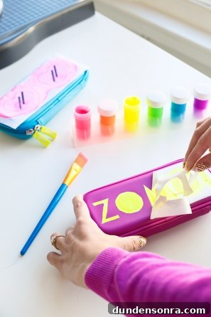 Pencil Case with yellow words on it