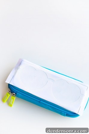 Blue Pencil Case with stencil on it