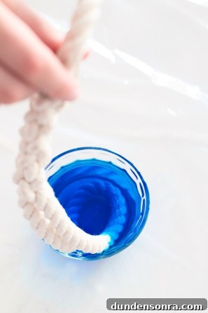 How to Make a Vibrant DIY Multicolor Dog Leash 6 Someone dying a rope blue