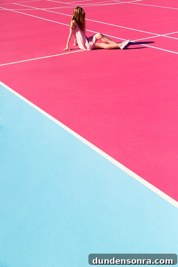 A pink and blue tennis court 