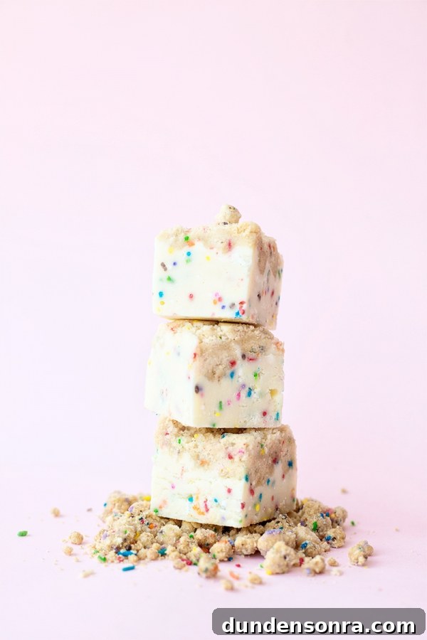 Funfetti Fudge Recipe: Colorful, Creamy Celebration Fudge 2 Slices of funfetti fudge on top of each other