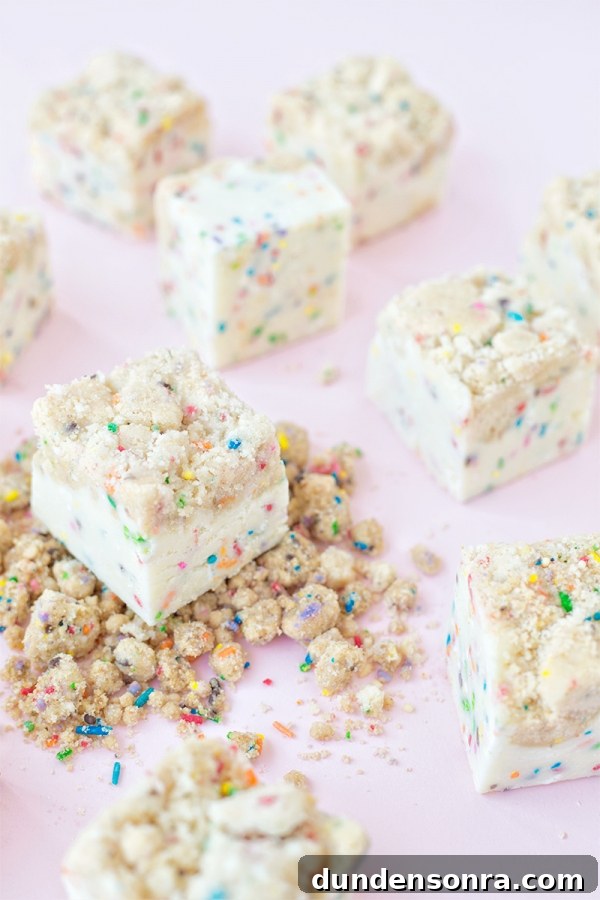Funfetti Fudge Recipe: Colorful, Creamy Celebration Fudge 6 Cake slices and crumbles