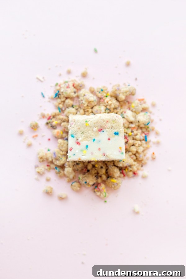 Funfetti Fudge Recipe: Colorful, Creamy Celebration Fudge 7 Cake slice and crumbles