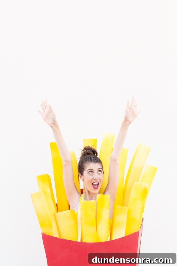 A woman in a fry costume