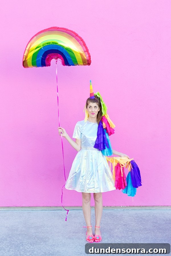 DIY Lisa Frank Costume Ideas for Colorful 90s-Inspired Looks 5 A woman dressed in a unicorn costume