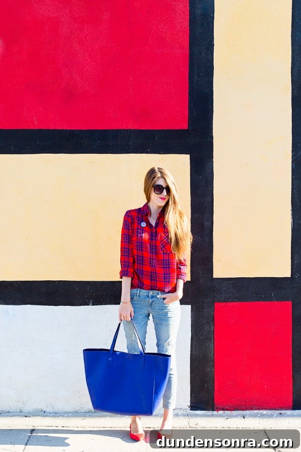 Plaid You at Hello: Two Fall Plaid Outfits from Target 7 A woman standing in front of a colorful wall