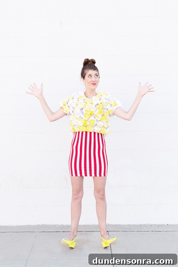 A woman wearing a popcorn costume