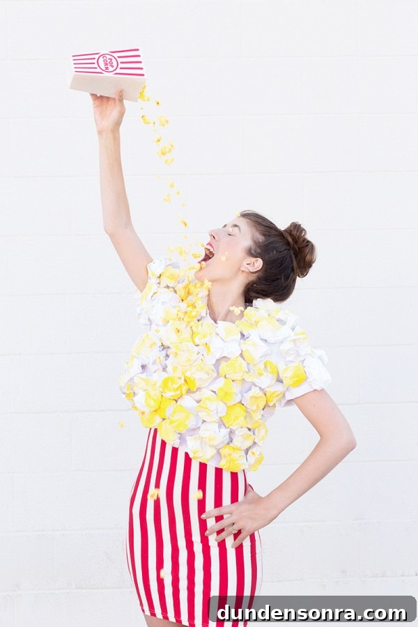 A woman wearing a popcorn costume