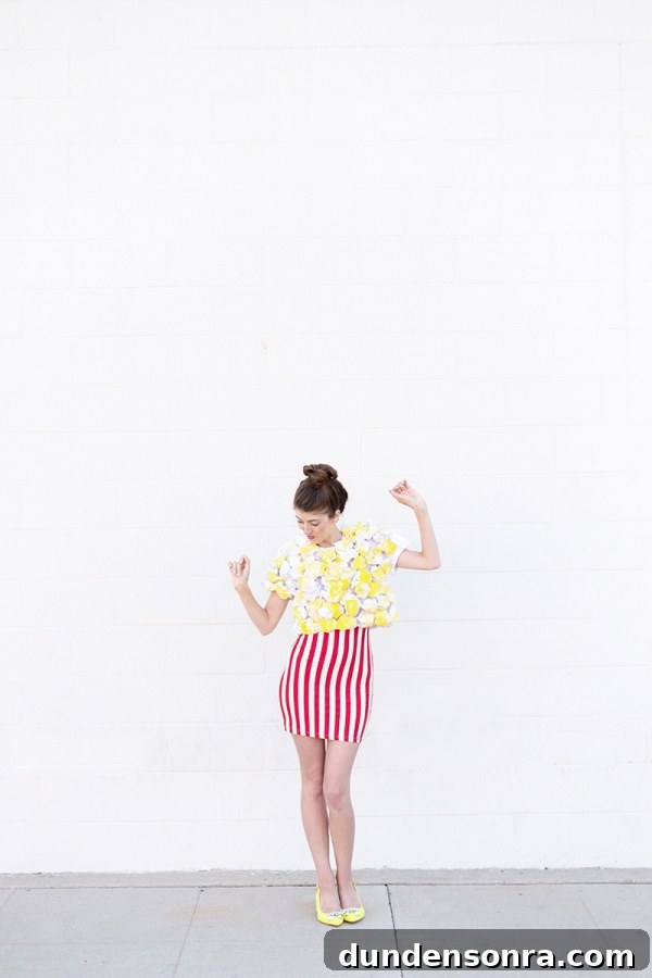 A woman wearing a popcorn costume