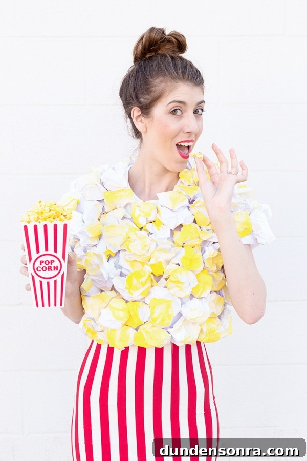 A woman wearing a popcorn costume
