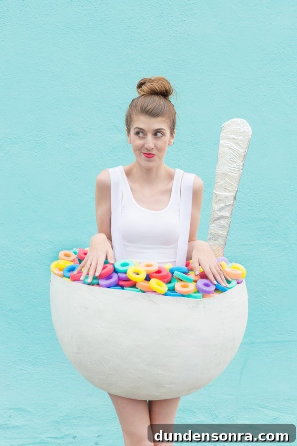 DIY Cereal Bowl Costume Ideas for Halloween and Cosplay 4 A woman dressed in a cereal costume