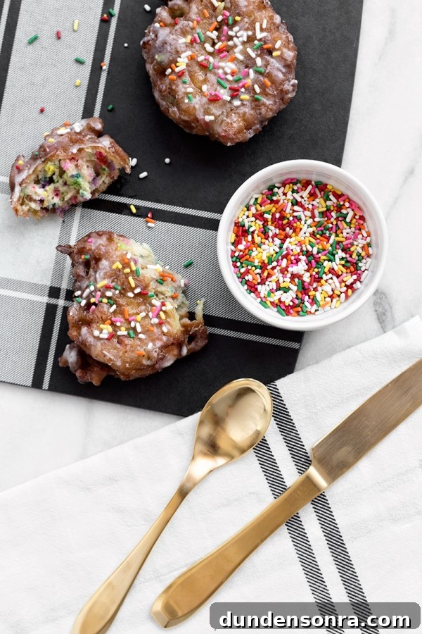 Apple fritters with sprinkles 