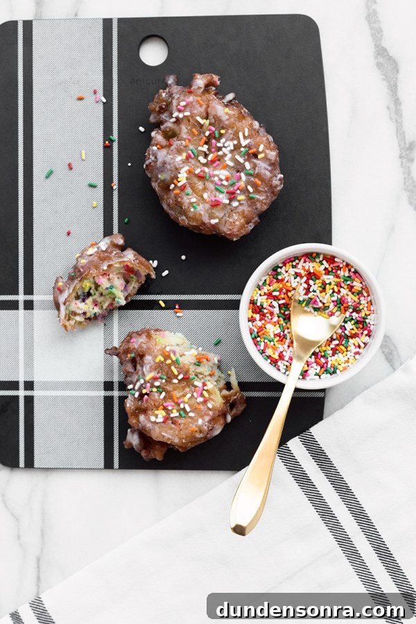 Apple fritters with sprinkles 