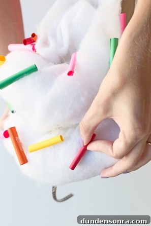 Cotton and colorful paper pieces 