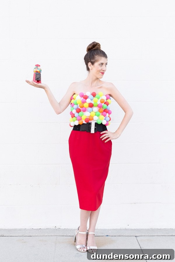 DIY Gumball Machine Costume Ideas for Halloween & Parties 2 A woman dressed as a bubblegum machine