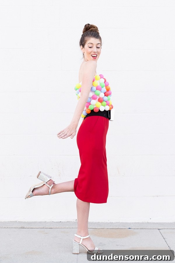 DIY Gumball Machine Costume Ideas for Halloween & Parties 12 A woman dressed as a bubblegum machine