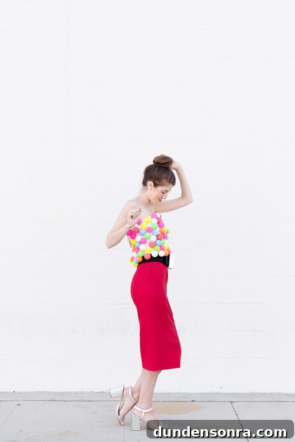 DIY Gumball Machine Costume Ideas for Halloween & Parties 4 A woman dressed as a bubblegum machine