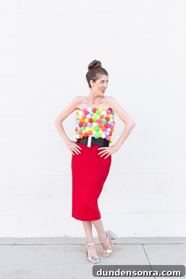 DIY Gumball Machine Costume Ideas for Halloween & Parties 10 A woman dressed as a bubblegum machine