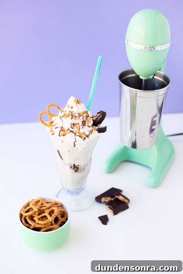 Devil’s Delight Milkshake Recipe: Rich Chocolate Cherry Shake 11 Milkshake with pretzels and chocolate