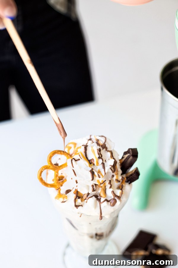 Devil’s Delight Milkshake Recipe: Rich Chocolate Cherry Shake 9 Milkshake with pretzels and chocolate