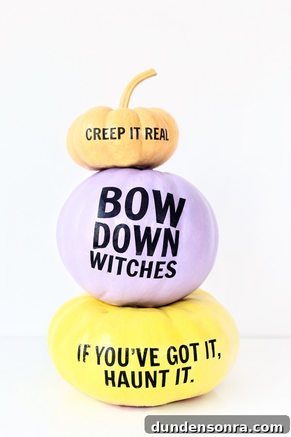 DIY Pumpkin Crafts: Fun Fall Decor Ideas for Every Skill Level 3 Colorful pumpkins with black letters