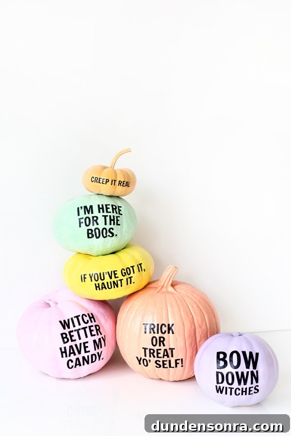 DIY Pumpkin Crafts: Fun Fall Decor Ideas for Every Skill Level 4 Colorful pumpkins with words on it