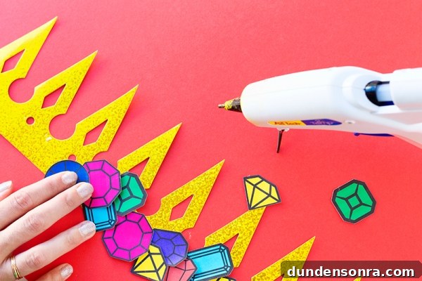 Glue gun and paper crown 