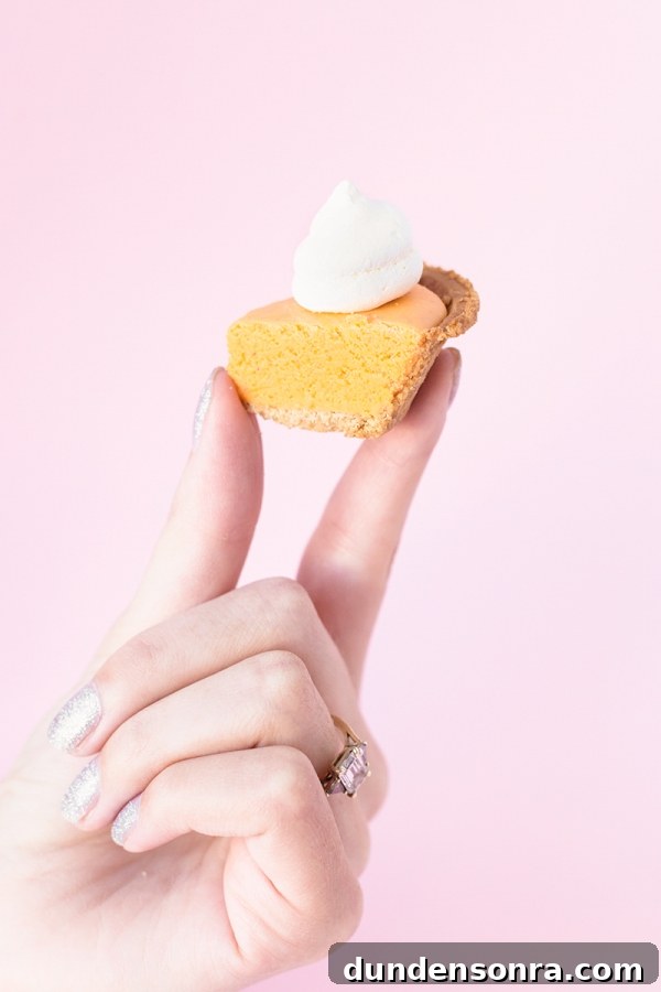 Creamy Pumpkin Pie Fudge Recipe — Fall Candy Treat 3 Someone holding a mini pie slice