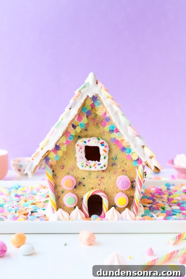 Funfetti Sugar Cookie House Recipe — Colorful Party Treat 3 Colorful gingerbread house