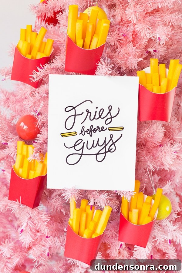 Card that says "fries before guys"