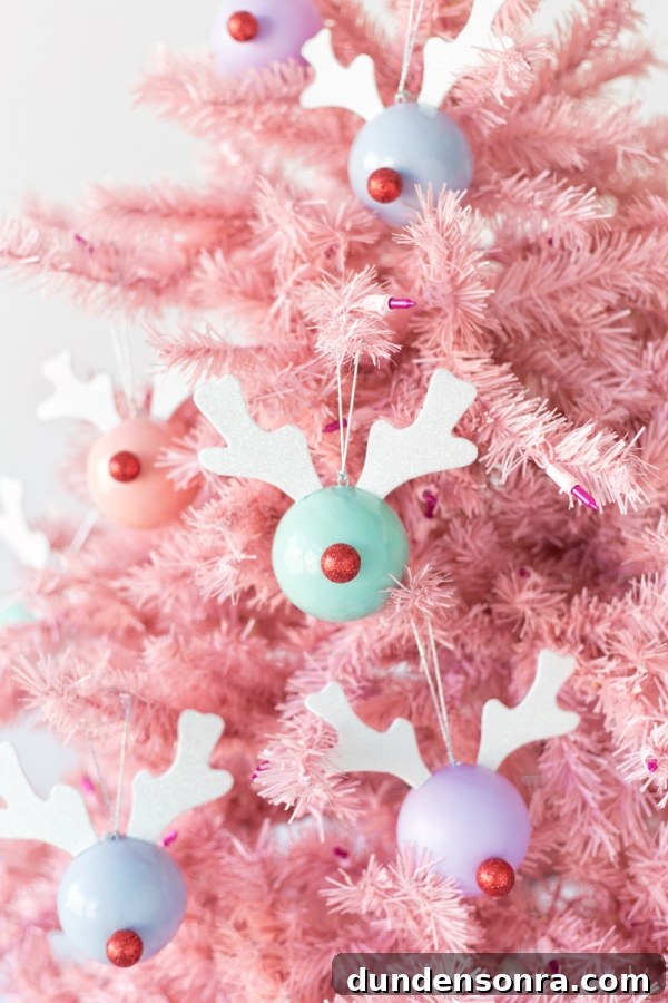 Make Rudolph Reindeer Ornaments: Step-by-Step DIY Guide 3 Pink christmas tree with ornament