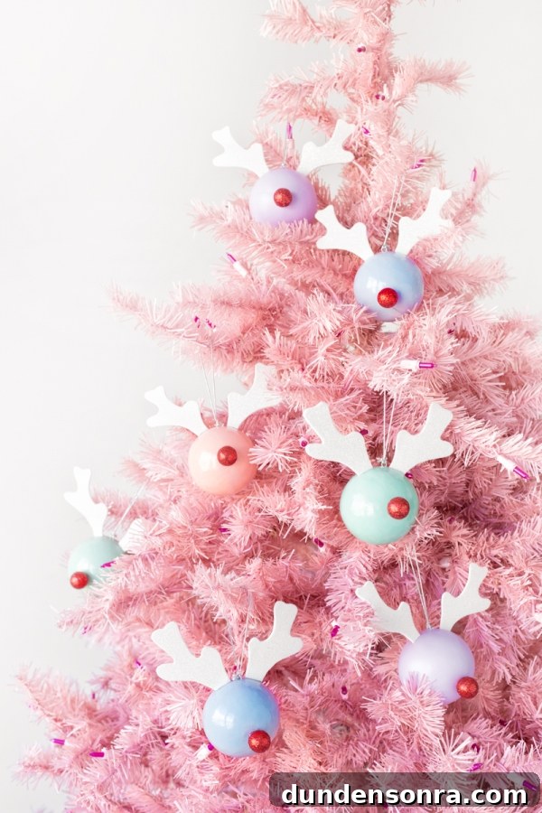 Make Rudolph Reindeer Ornaments: Step-by-Step DIY Guide 8 A pink christmas tree with ornaments
