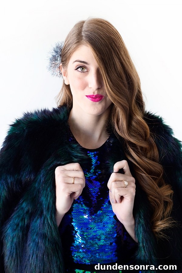 Sparkling Holiday Outfit Ideas: Head-to-Toe Party Looks 17 A woman wearing a black fur jacket