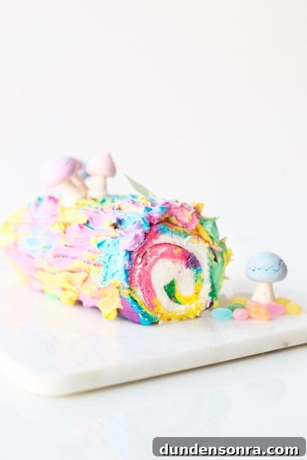 Rainbow yule log dessert