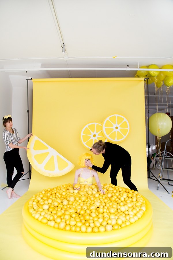 A photography set with lemons and yellow background
