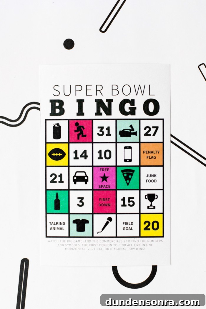 super bowl bingo card on black and white background