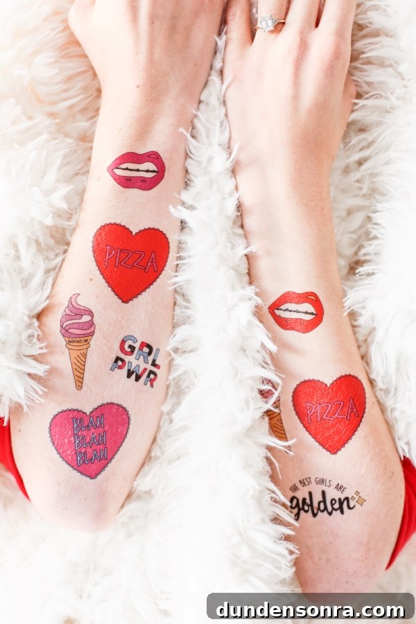 Someones arms with valentines tattoos on them