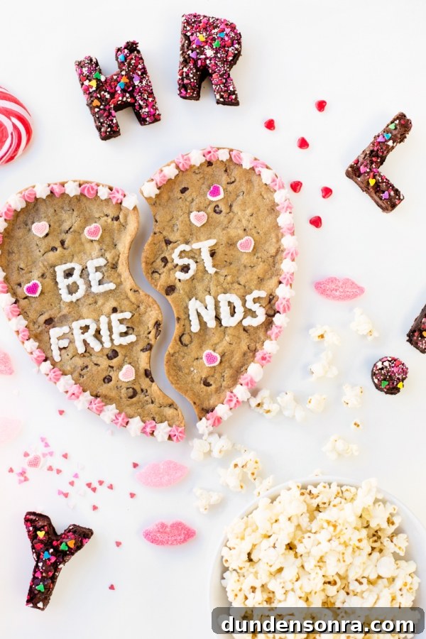 Galentine’s Day Slumber Party Throwback with Free Printables 3 A cookie pie shaped as a heart with words on it