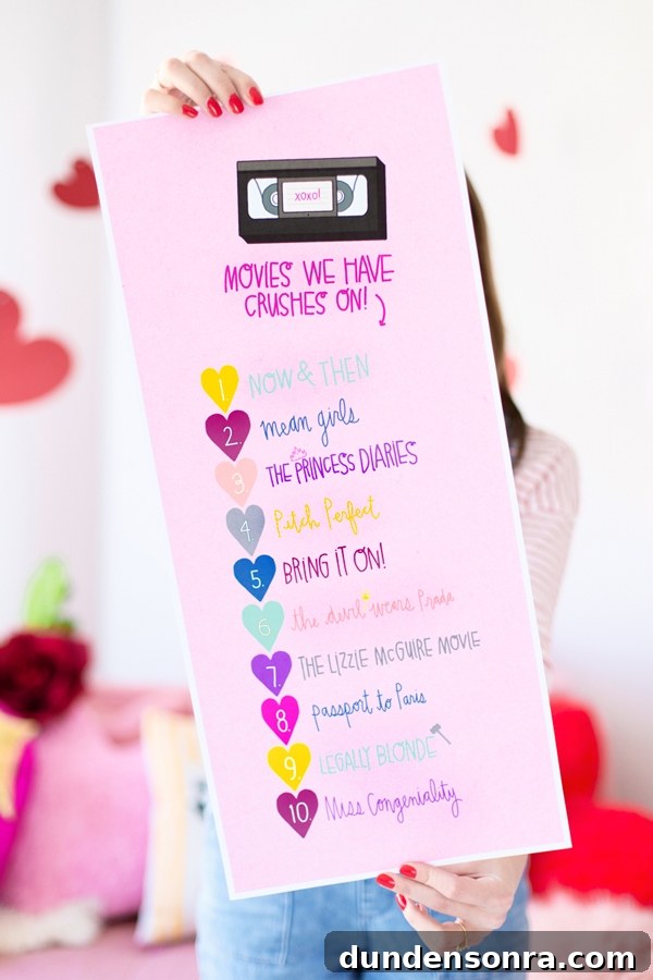 Galentine’s Day Slumber Party Throwback with Free Printables 4 Chick Flick Movie Playlist Printable | studiodiy.com