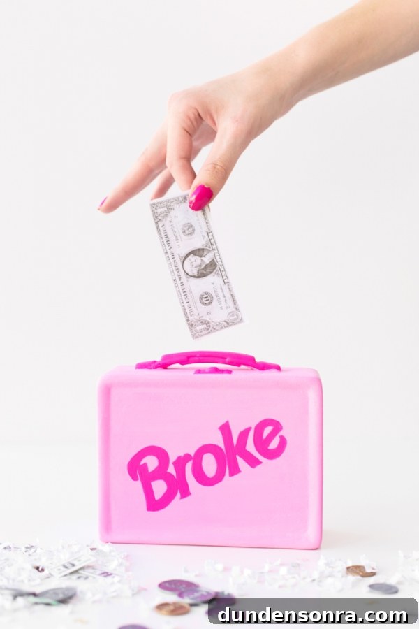 Make a Lunchbox Piggy Bank: DIY Step-by-Step Guide 2 A pink bag and a dollar