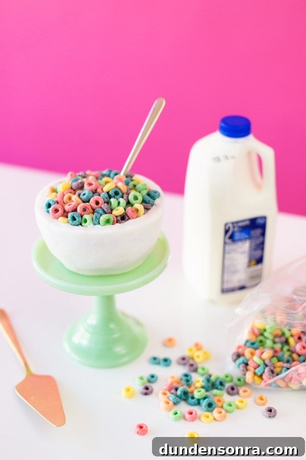 A cereal bowl cake and milk