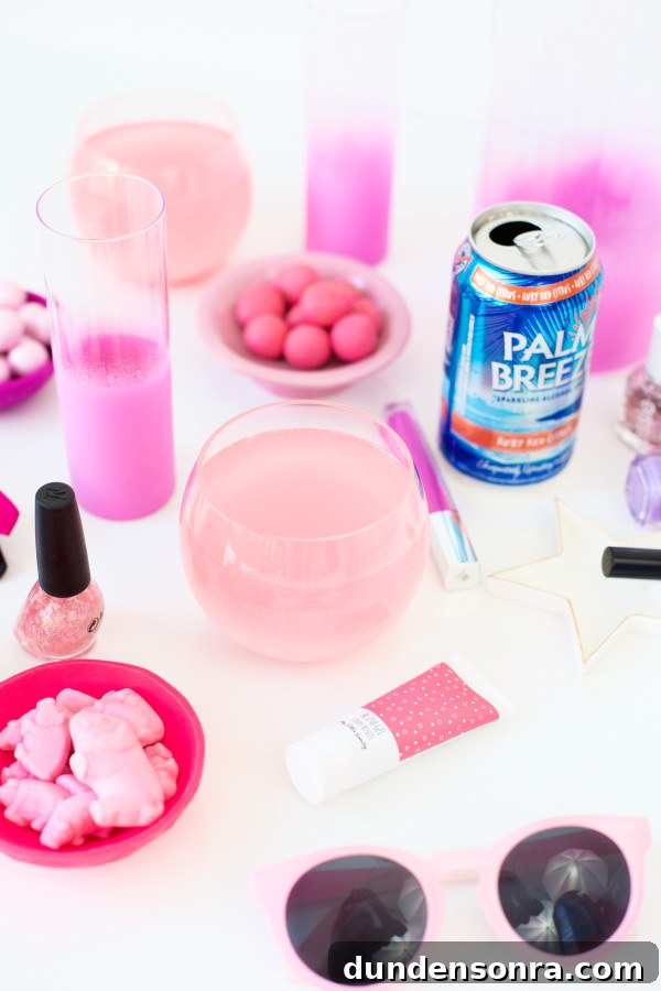 Pink candies and drinks
